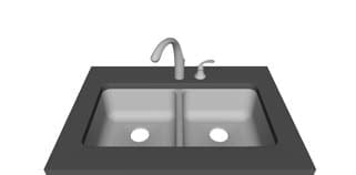 Two Hole — 1 Right — Double equal bowl faucet layout diagram