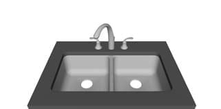 Three Hole — 1 Left / 1 Right — Double equal bowl faucet layout diagram