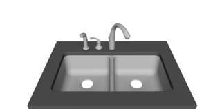 Three Hole — 2 Left — Double equal bowl faucet layout diagram
