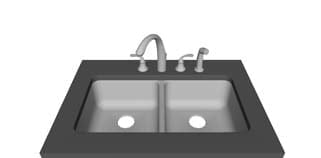Four Hole — 1 Left / 2 Right — Double equal bowl faucet layout diagram