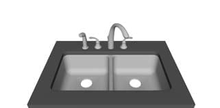 Four Hole — 2 Left / 1 Right — Double equal bowl faucet layout diagram
