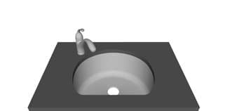 One Hole — Left — D-shaped bowl faucet layout diagram